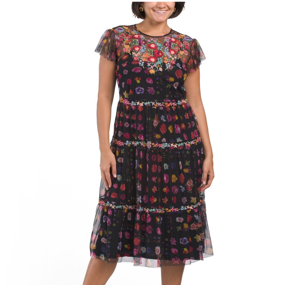 Johnny Was Black A-line Midi Dress with Flutter Sleeves - Picture 7 of 7